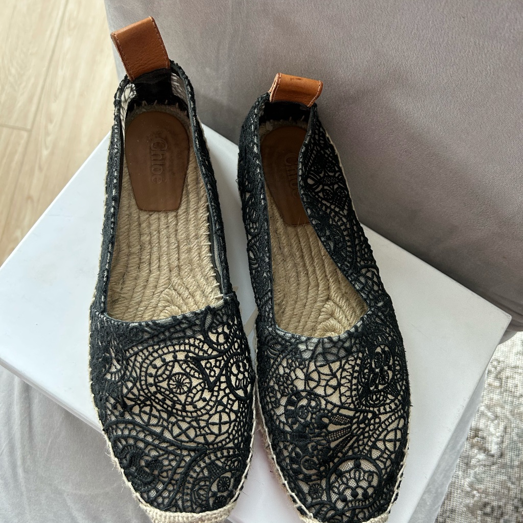 Chloe Designer Espadrilles , Black Lace Size 8.5